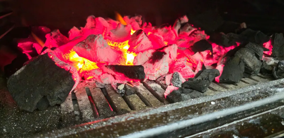 Brasas de carbón de encina al rojo vivo