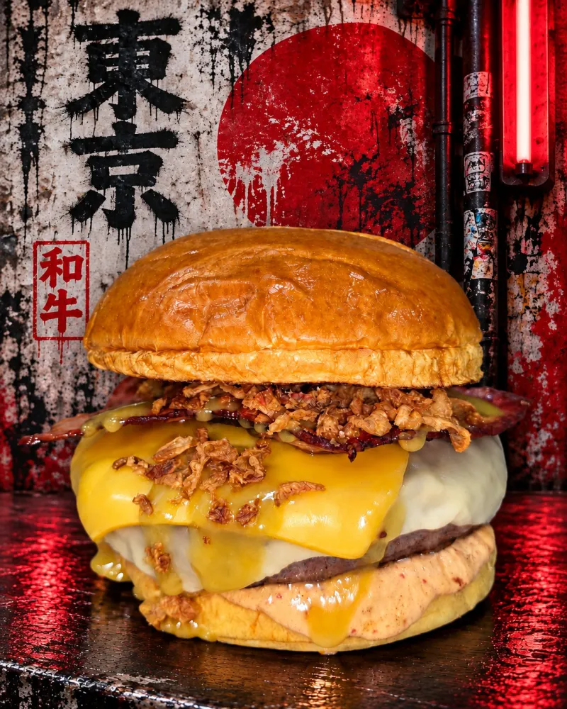 Burger de wagyu con bacon y cebolla crujiente
